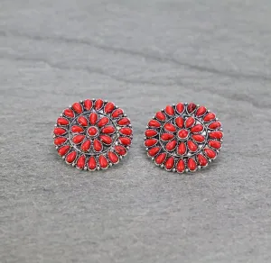 Jill Round Center Double Row Teardrop Cluster Post Earrings