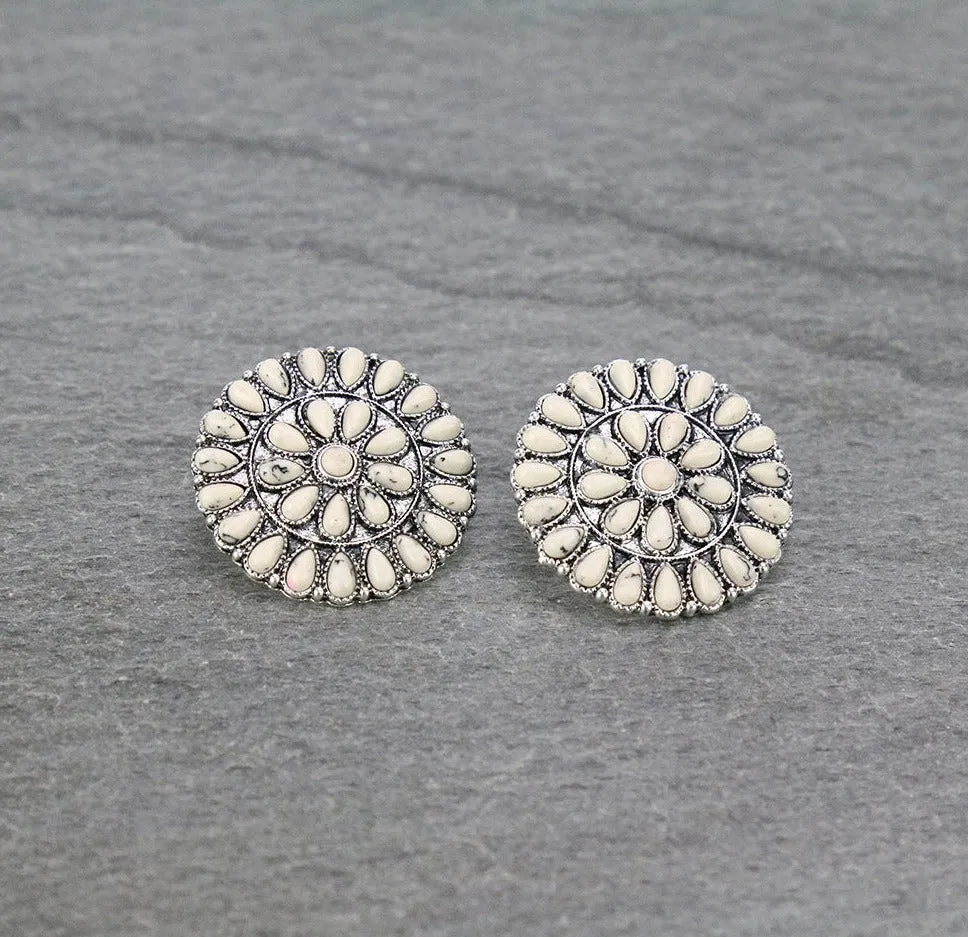 Jill Round Center Double Row Teardrop Cluster Post Earrings