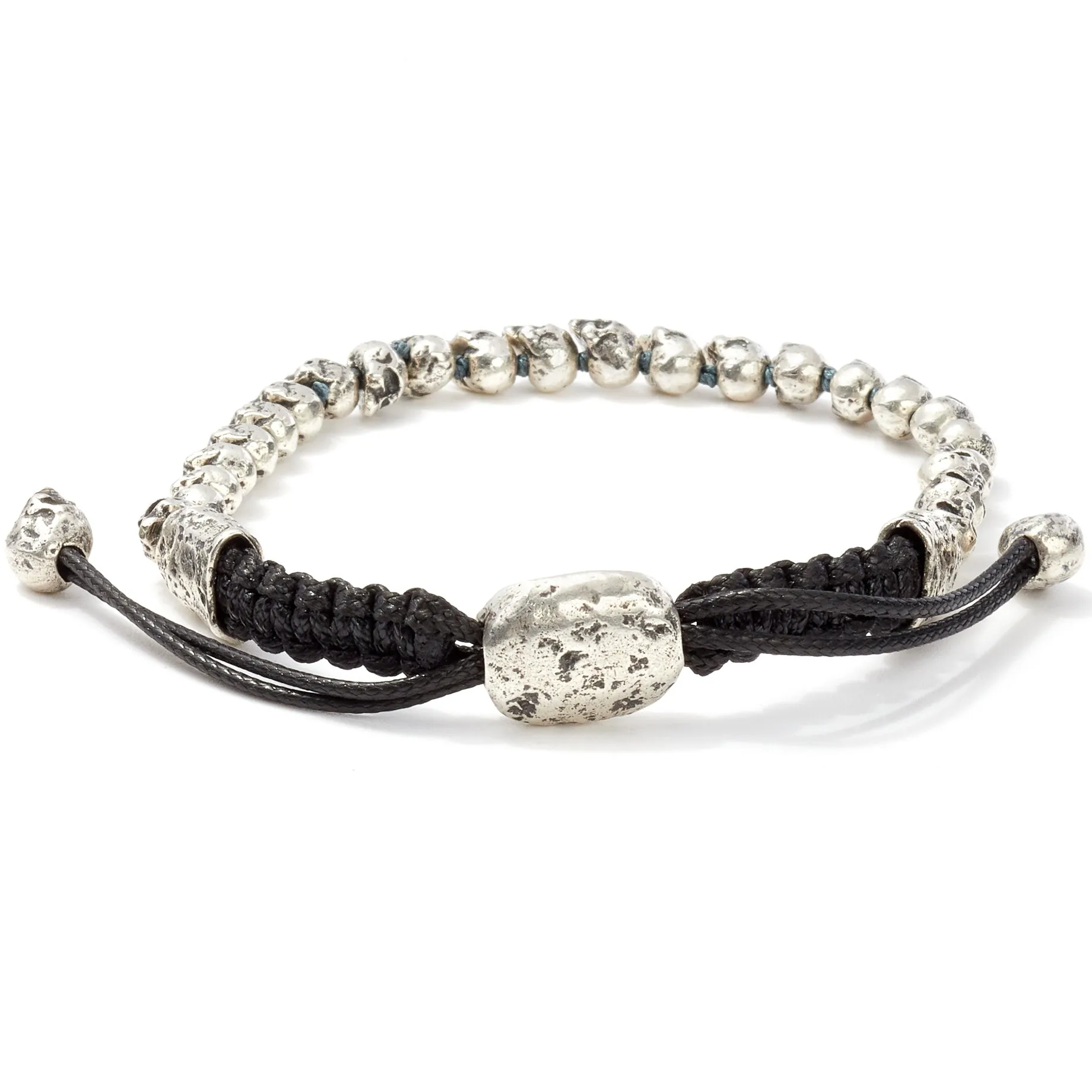 John Varvatos Beaded Silver Skull Bracelet