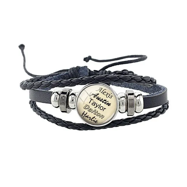 JOINBEAUTY Personalized Photo Multilayer Leather Bracelet Custom Handmade Round Glass Cabochon Girls&Boys Bangle NA01