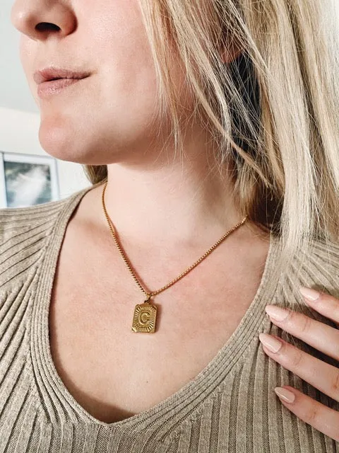 Joycuff Square Pendant Necklace Personalized 26 Alhpabet Classic Jewelry