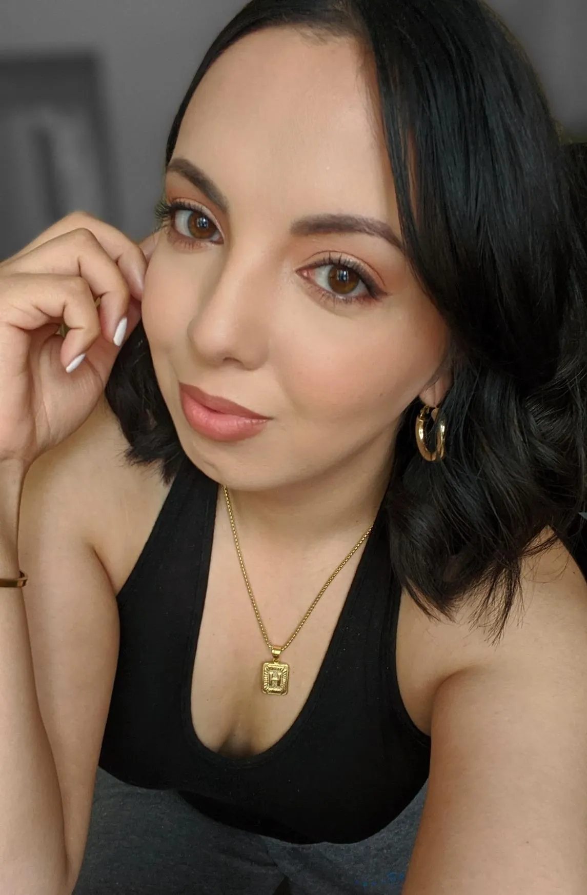 Joycuff Square Pendant Necklace Personalized 26 Alhpabet Classic Jewelry