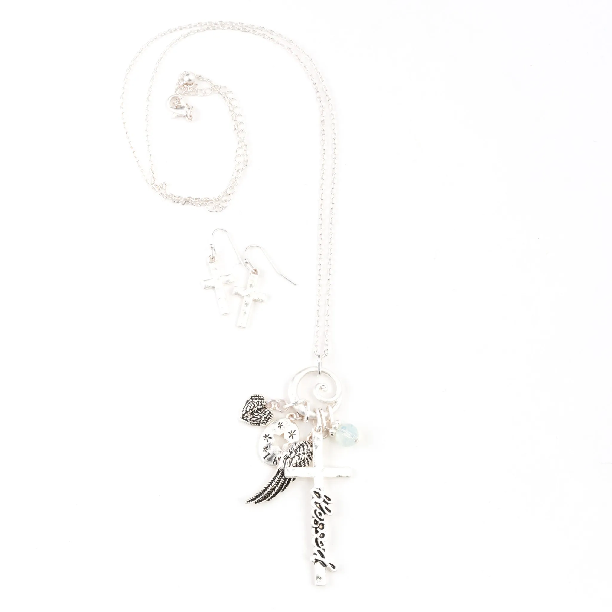 Julia Blessed Cross Charm Pendant Necklace & Earring Set