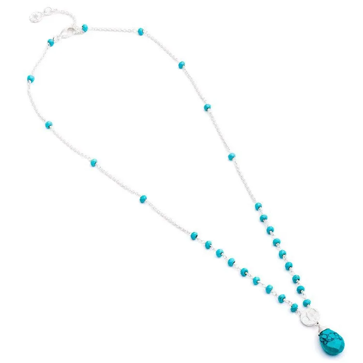 'Kate' Athena Semi Precious Drop Stone Necklace in Silver Turquoise