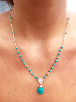 'Kate' Athena Semi Precious Drop Stone Necklace in Silver Turquoise