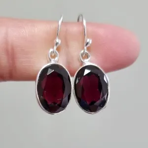 Large Oval Facetted Garnet 925 Silver Dangle Earrings, E2GF