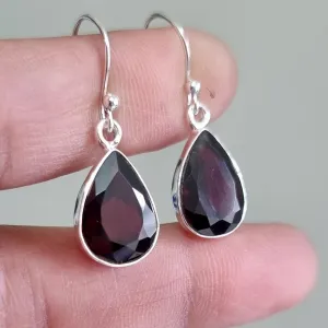 Large Teardrop Facetted Garnet 925 Silver Dangle Earrings, E11GF
