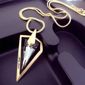 Lemon Value Vintage Punk Triangle Crystal Glass Pendants Fashion Charms Maxi Gold Plated Long Necklaces Women Jewelry Gift TP043