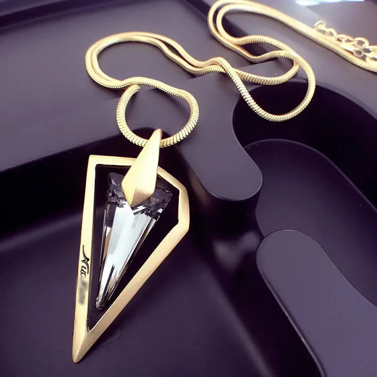 Lemon Value Vintage Punk Triangle Crystal Glass Pendants Fashion Charms Maxi Gold Plated Long Necklaces Women Jewelry Gift TP043