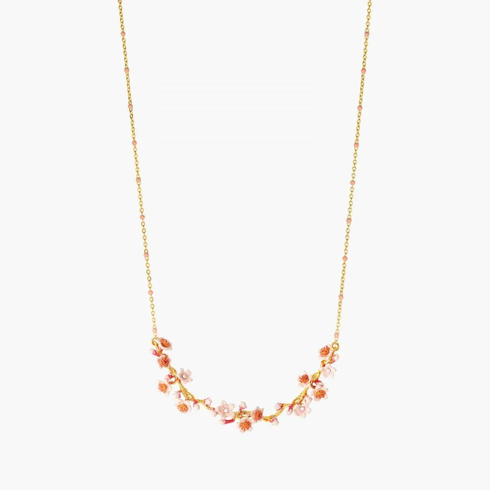 Les Nereides Pink Japanese Cherry Blossom And Golden Branch Statement Necklace