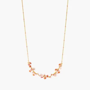 Les Nereides Pink Japanese Cherry Blossom And Golden Branch Statement Necklace