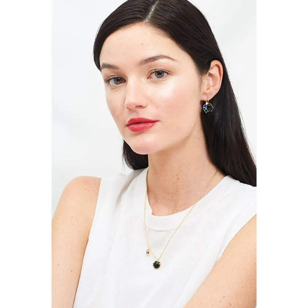 Les Nereides,Onyx And Asymetrical Rhinestones Thin Necklace,One Size
