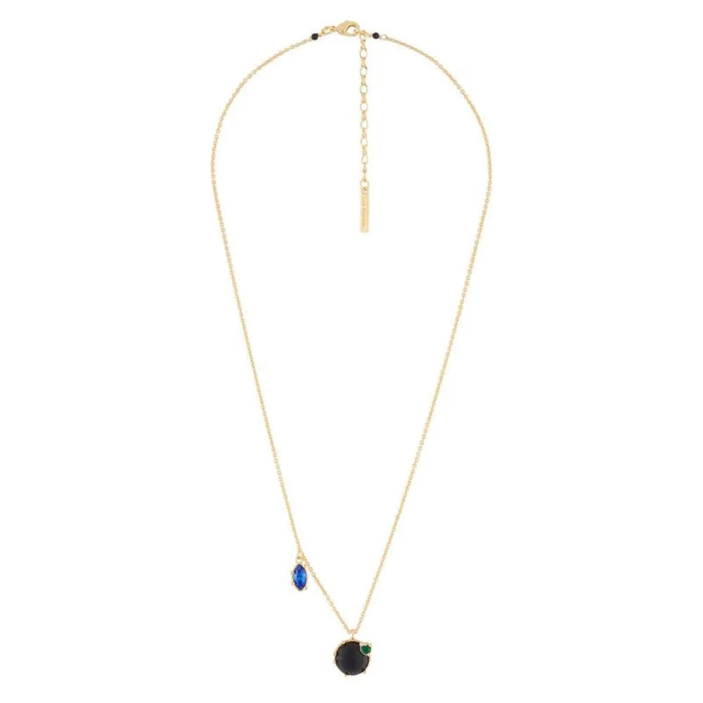 Les Nereides,Onyx And Asymetrical Rhinestones Thin Necklace,One Size