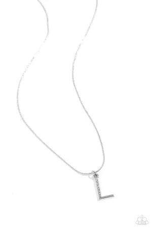 Letter of the Law - L - White Rhinestone Silver Initial Paparazzi Short Necklace