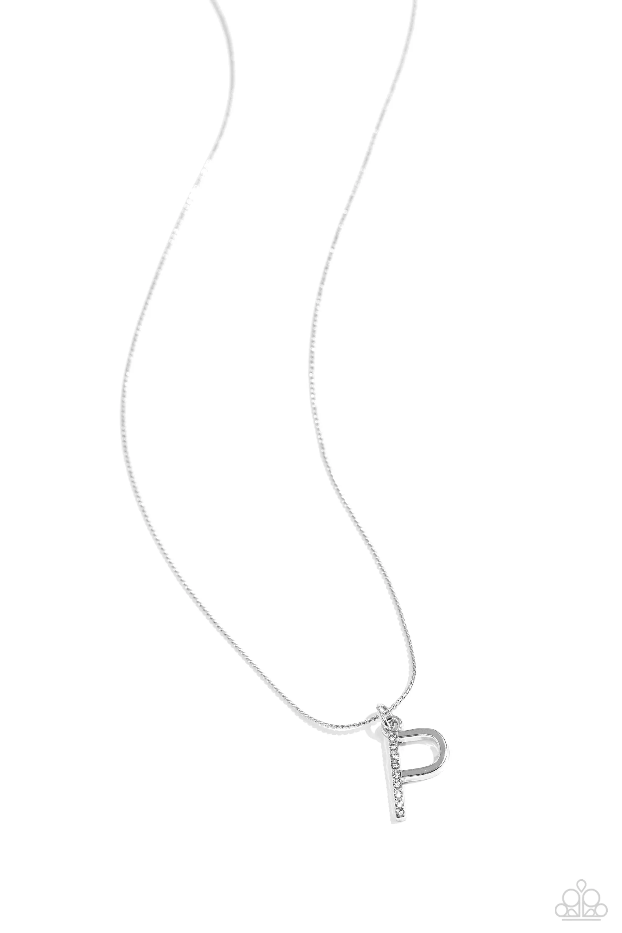 Letter of the Law - P - White Rhinestone Silver Initial Paparazzi Short Necklace