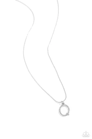 Letter of the Law - Q - White Rhinestone Silver Initial Paparazzi Short Necklace
