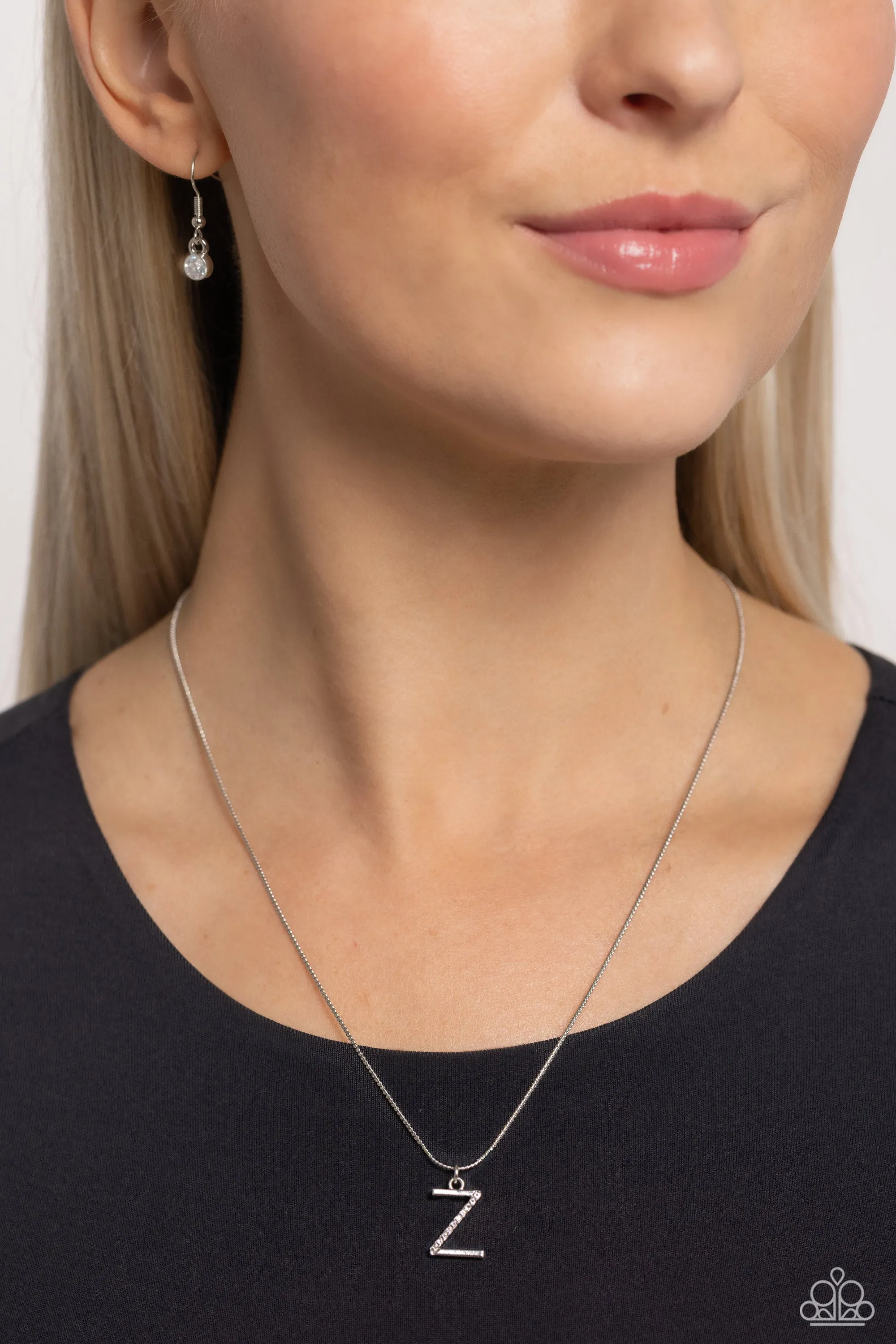 Letter of the Law - Z - White Rhinestone Silver Initial Paparazzi Short Necklace
