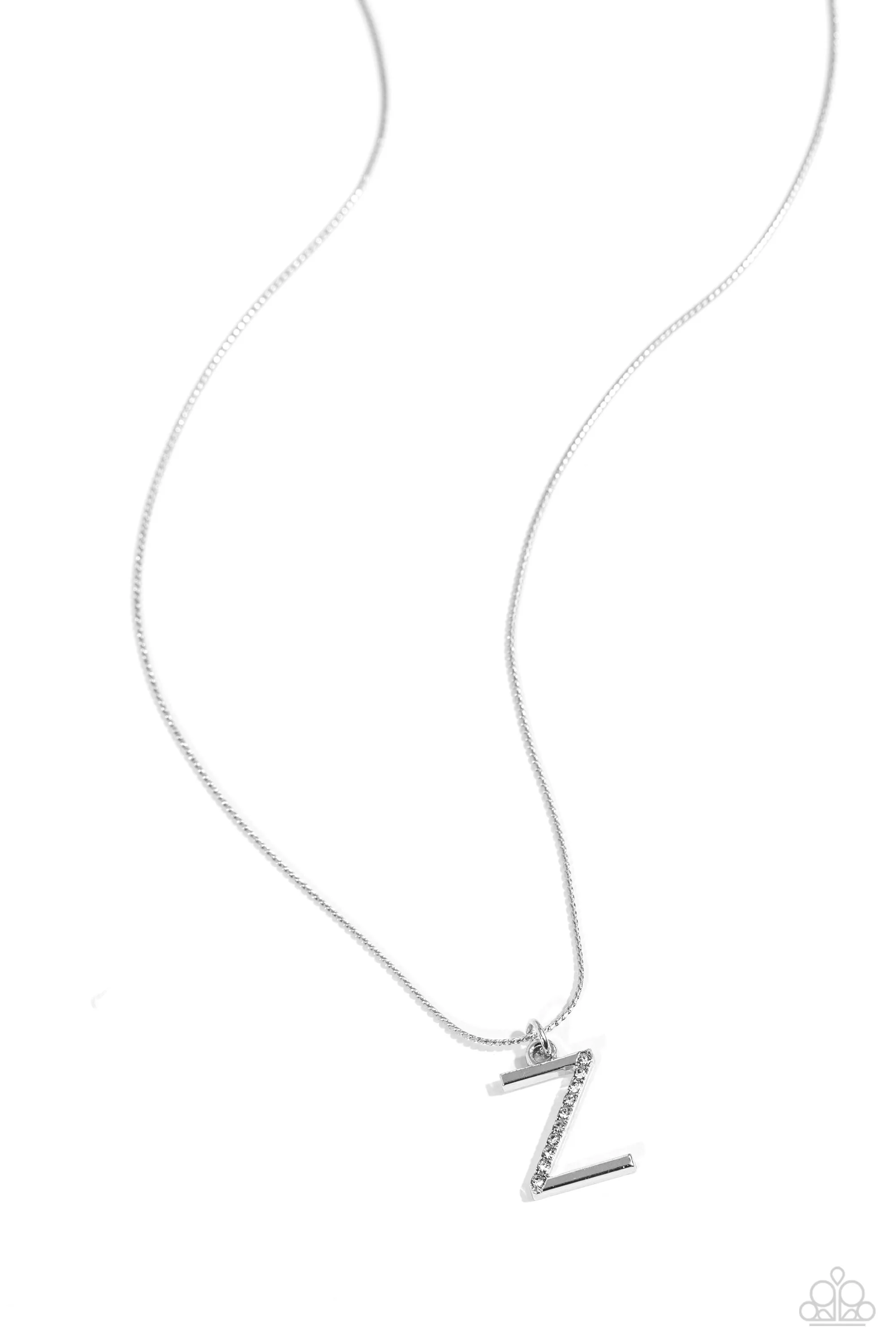 Letter of the Law - Z - White Rhinestone Silver Initial Paparazzi Short Necklace