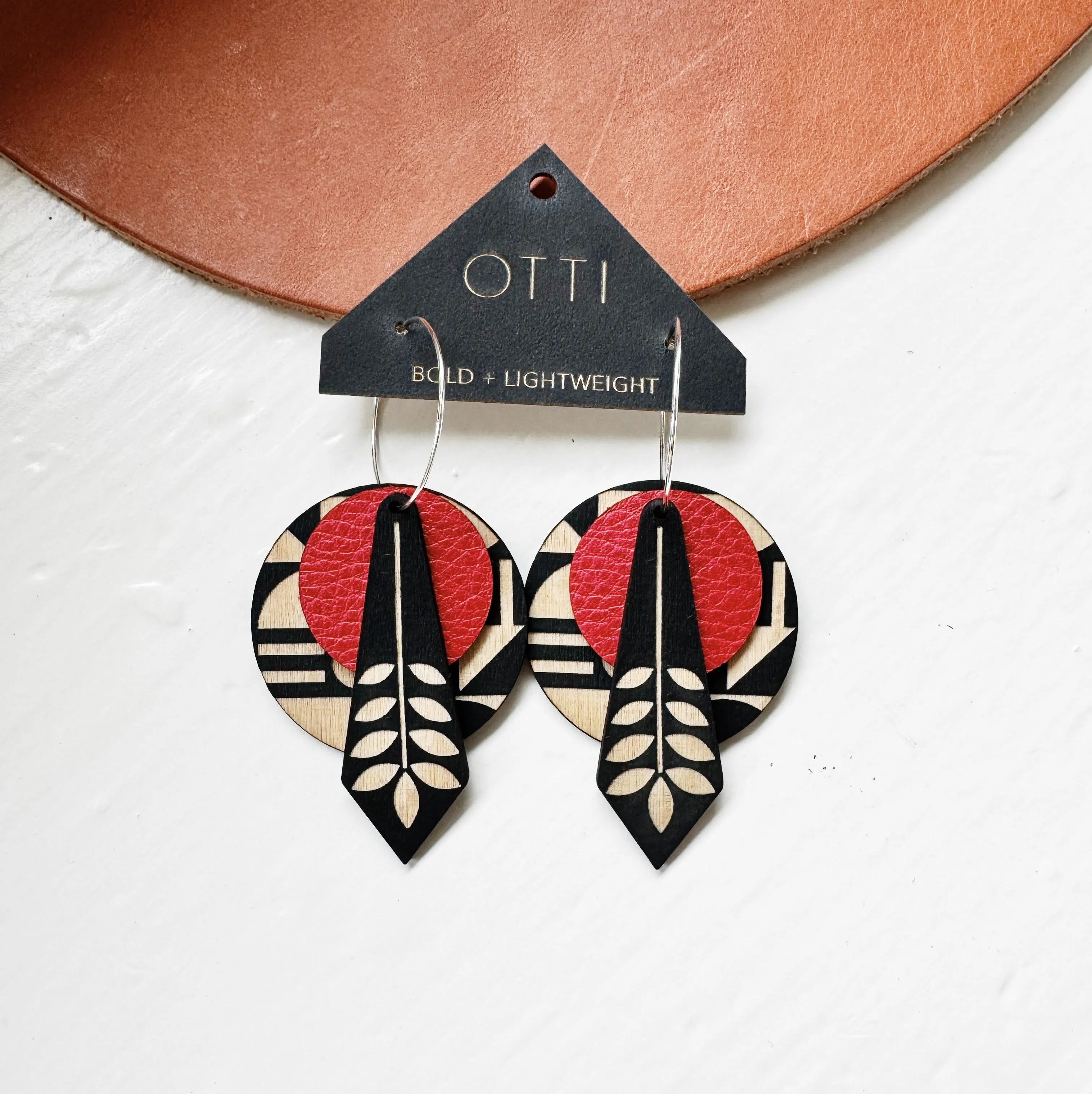 Lightweight leather   birch earrings: Abstracted Art design