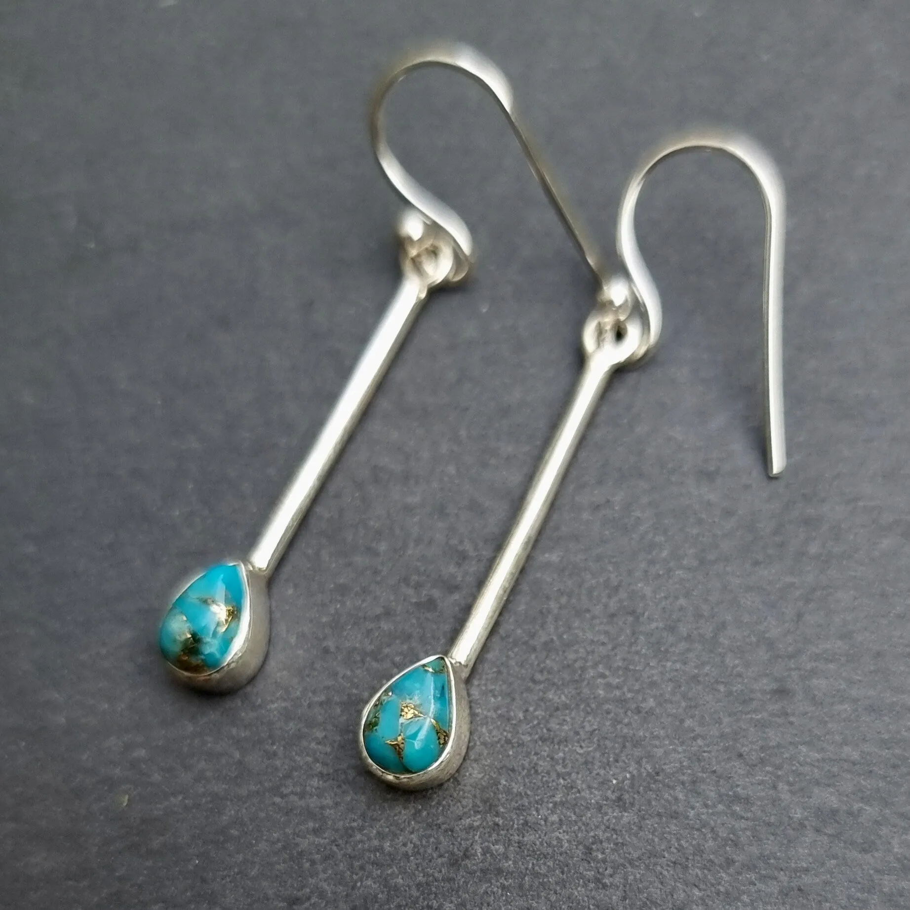 Long Blue Copper Turquoise Sterling Silver Earrings, E15BCT