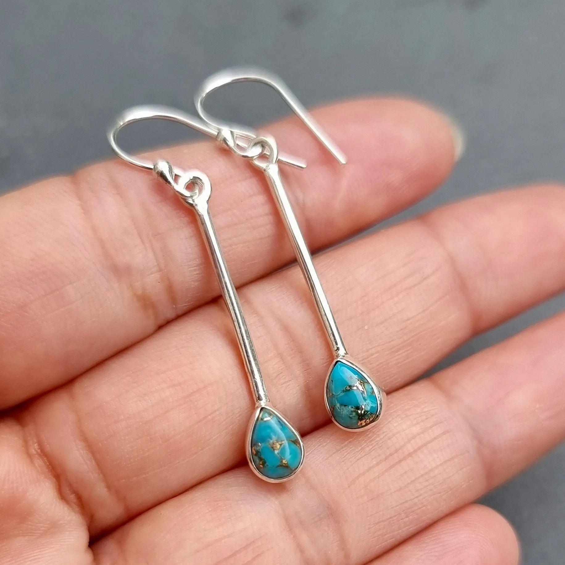 Long Blue Copper Turquoise Sterling Silver Earrings, E15BCT