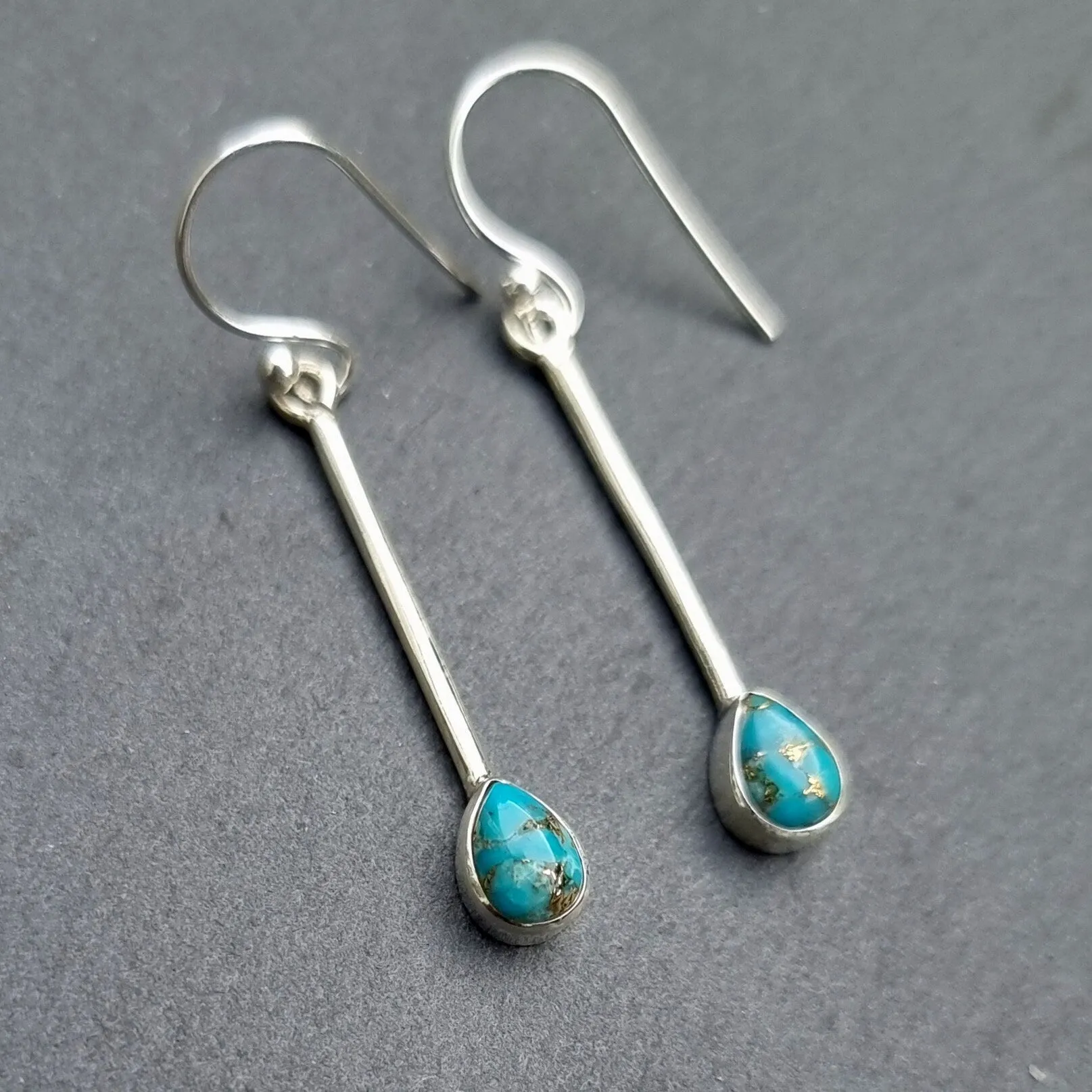 Long Blue Copper Turquoise Sterling Silver Earrings, E15BCT