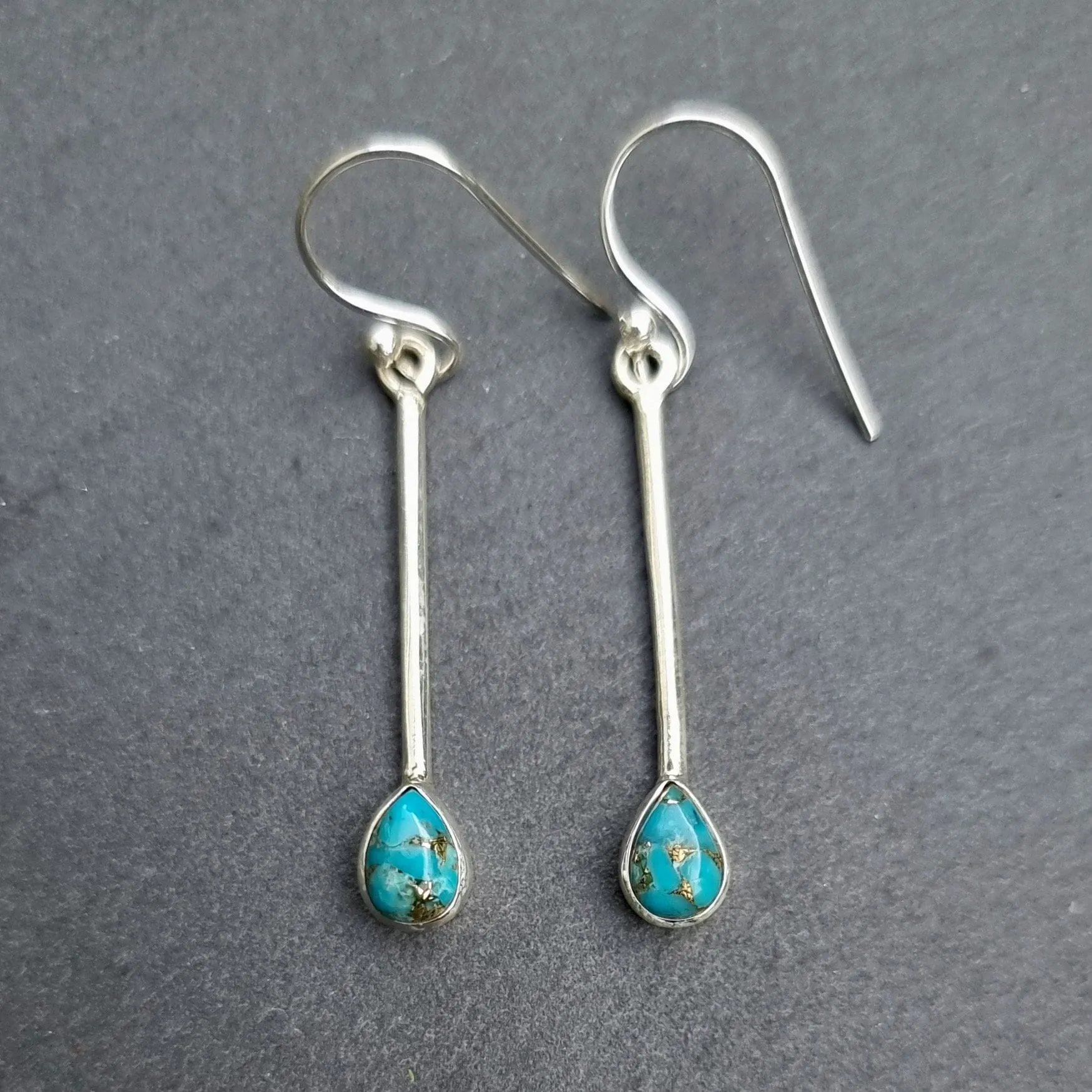 Long Blue Copper Turquoise Sterling Silver Earrings, E15BCT
