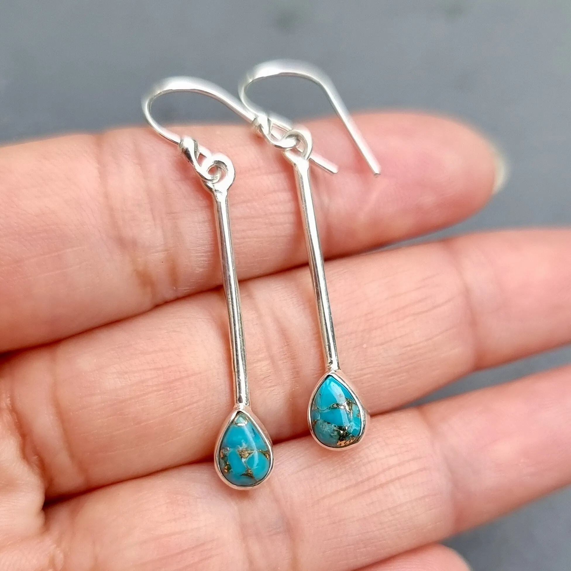 Long Blue Copper Turquoise Sterling Silver Earrings, E15BCT