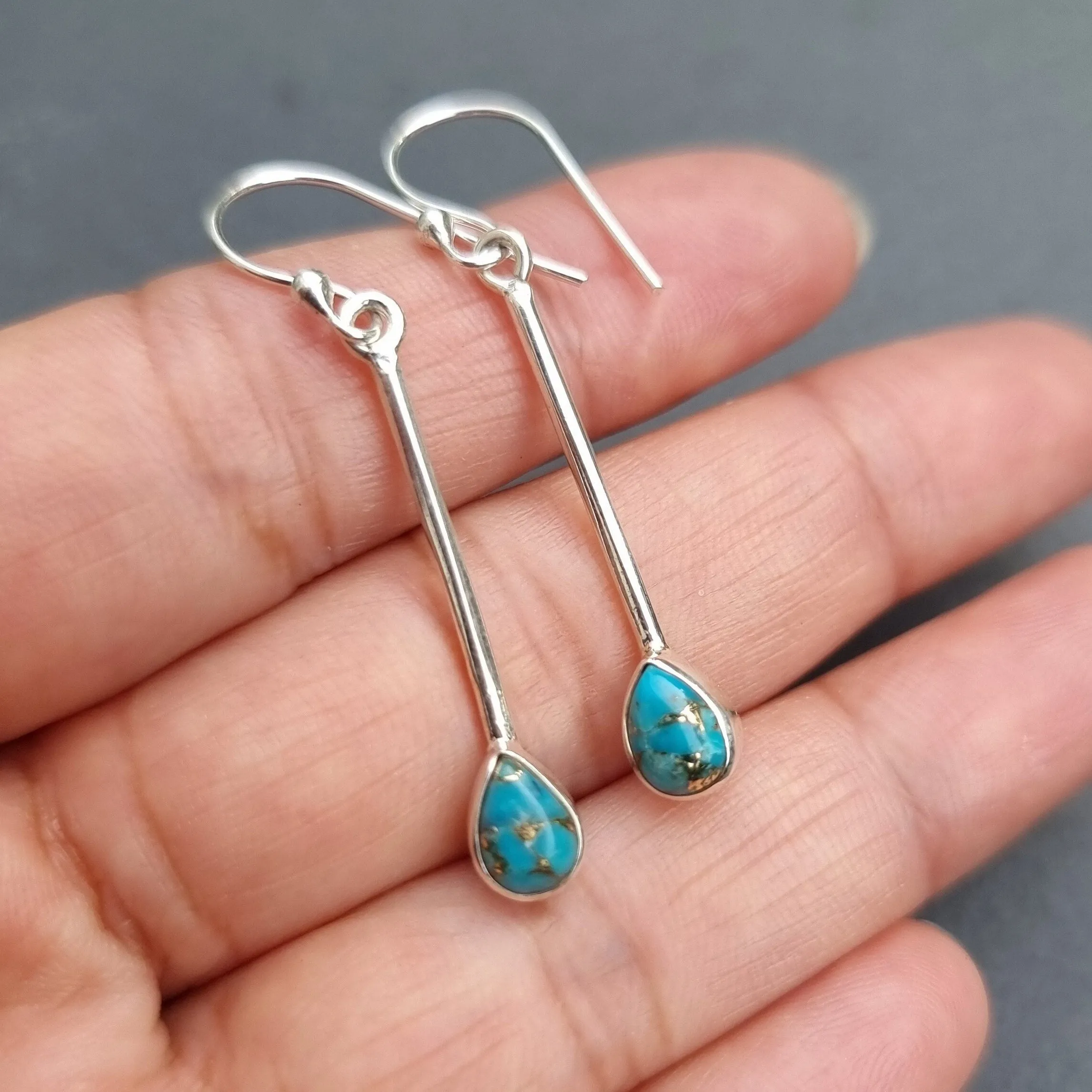 Long Blue Copper Turquoise Sterling Silver Earrings, E15BCT