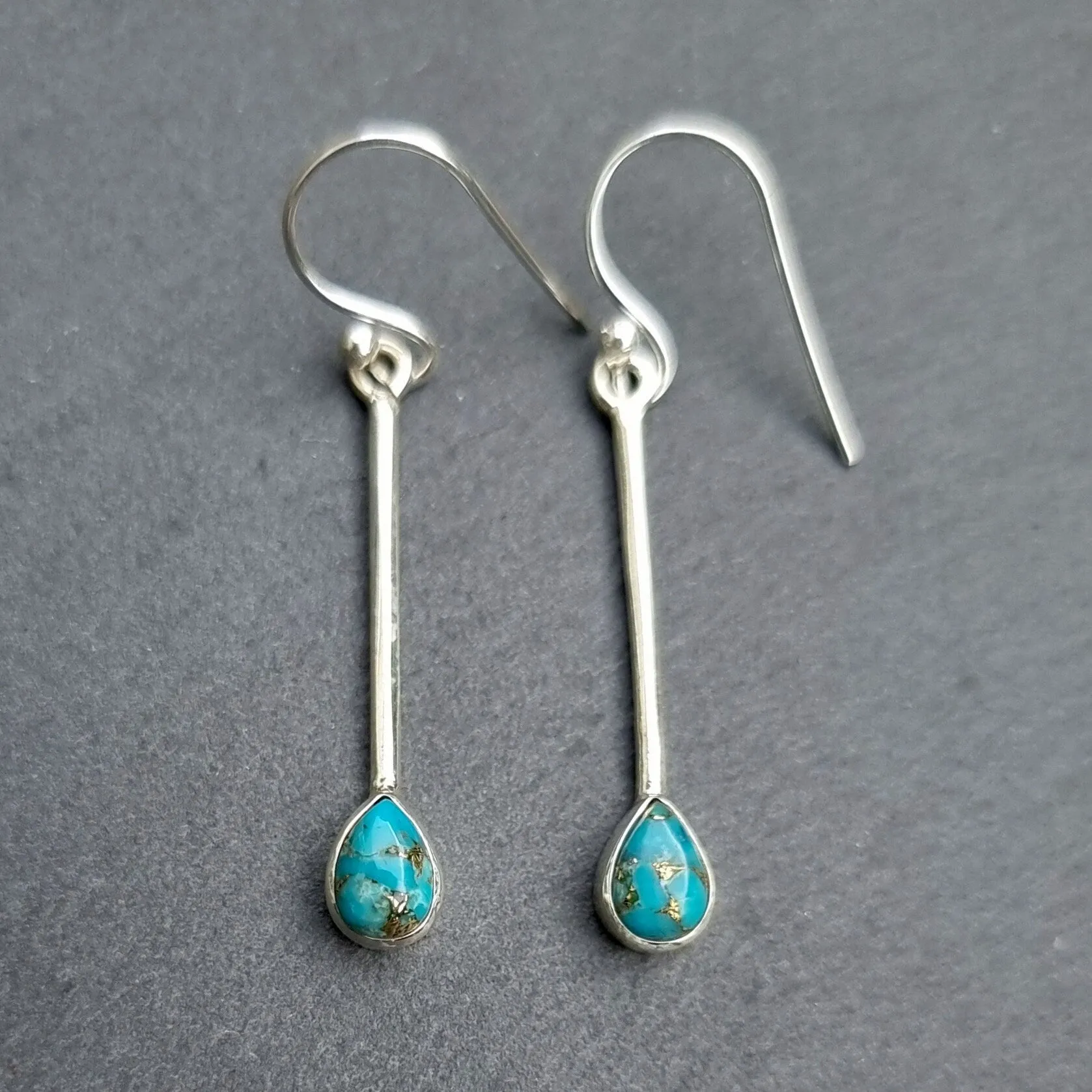 Long Blue Copper Turquoise Sterling Silver Earrings, E15BCT