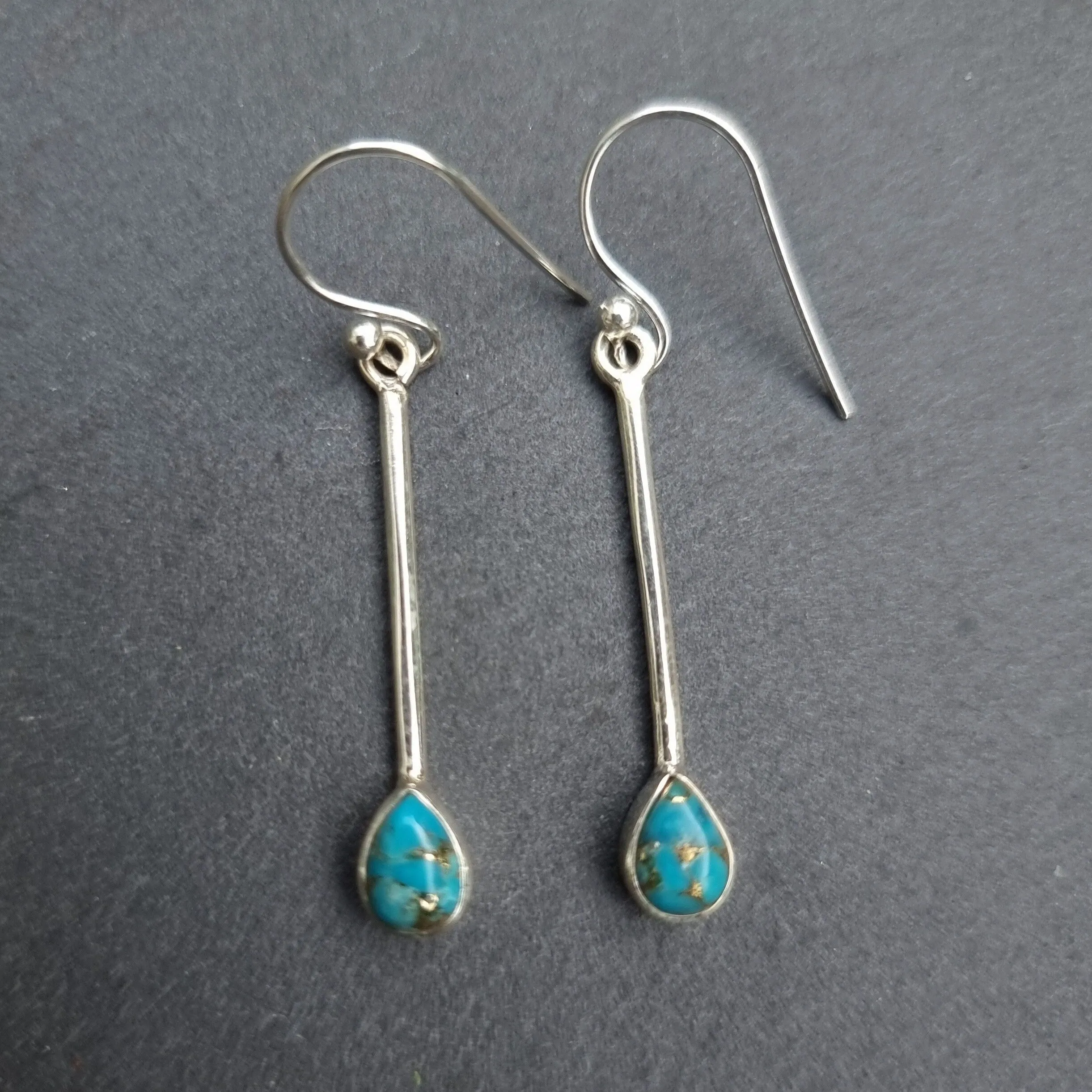Long Blue Copper Turquoise Sterling Silver Earrings, E15BCT
