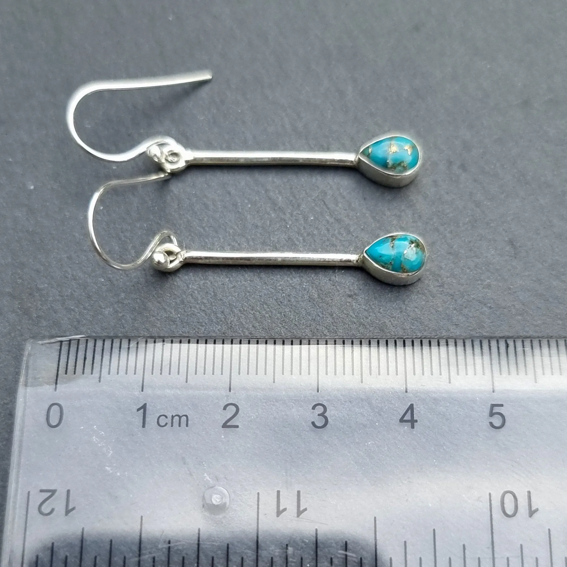 Long Blue Copper Turquoise Sterling Silver Earrings, E15BCT