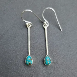 Long Blue Copper Turquoise Sterling Silver Earrings, E15BCT