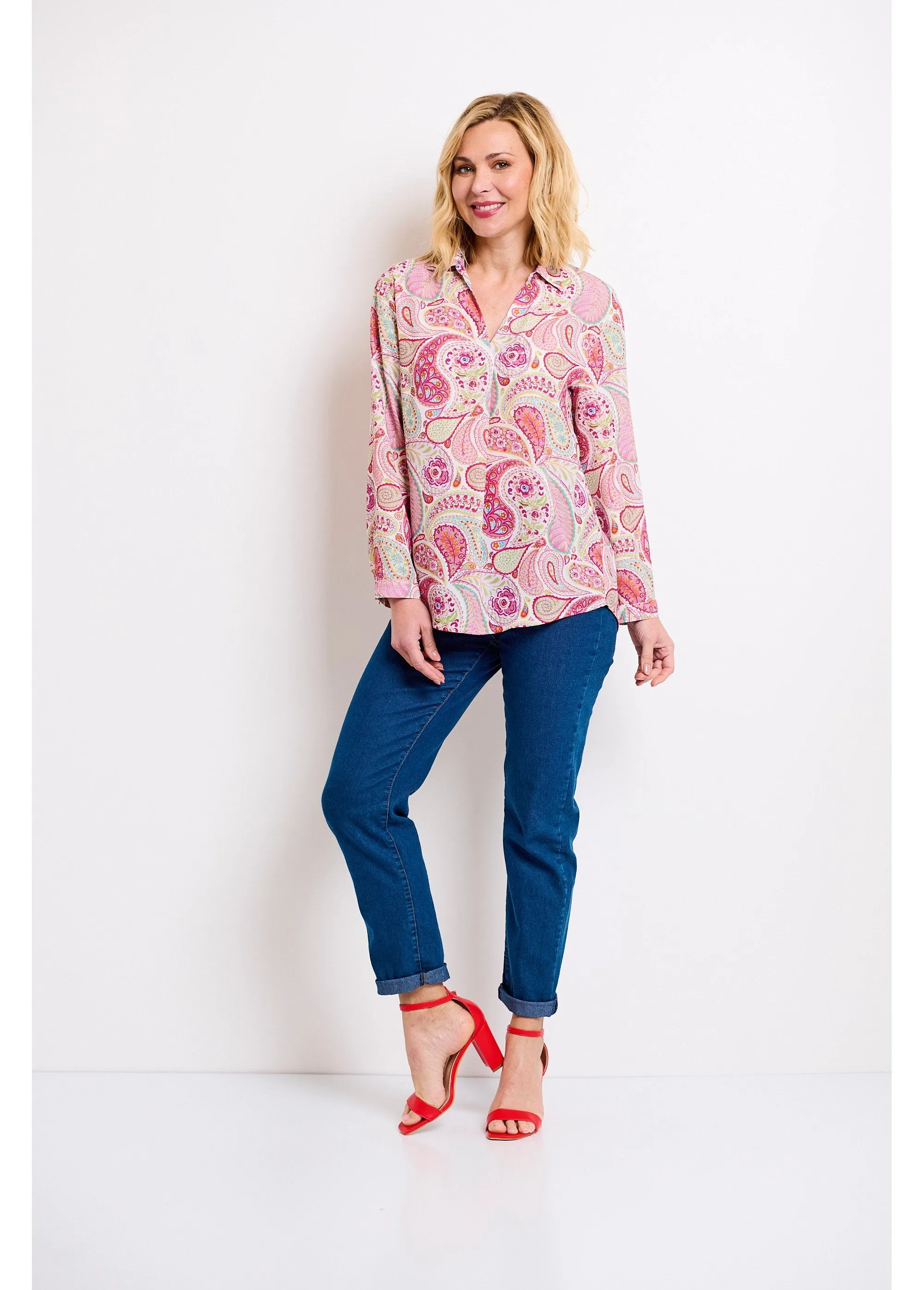 Long loose tunic with cashmere print