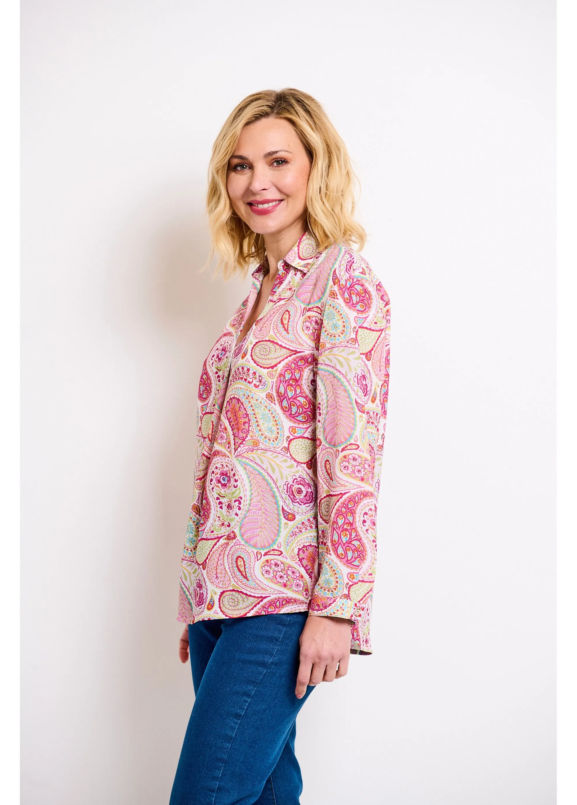 Long loose tunic with cashmere print