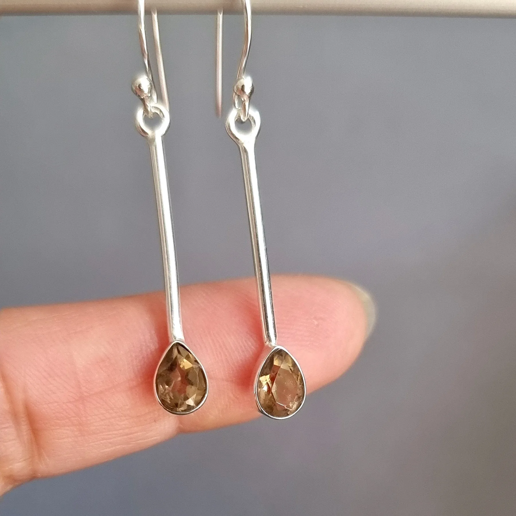 Long Teardrop Smoky Quartz 925 Sterling Silver Earrings, E15SQ