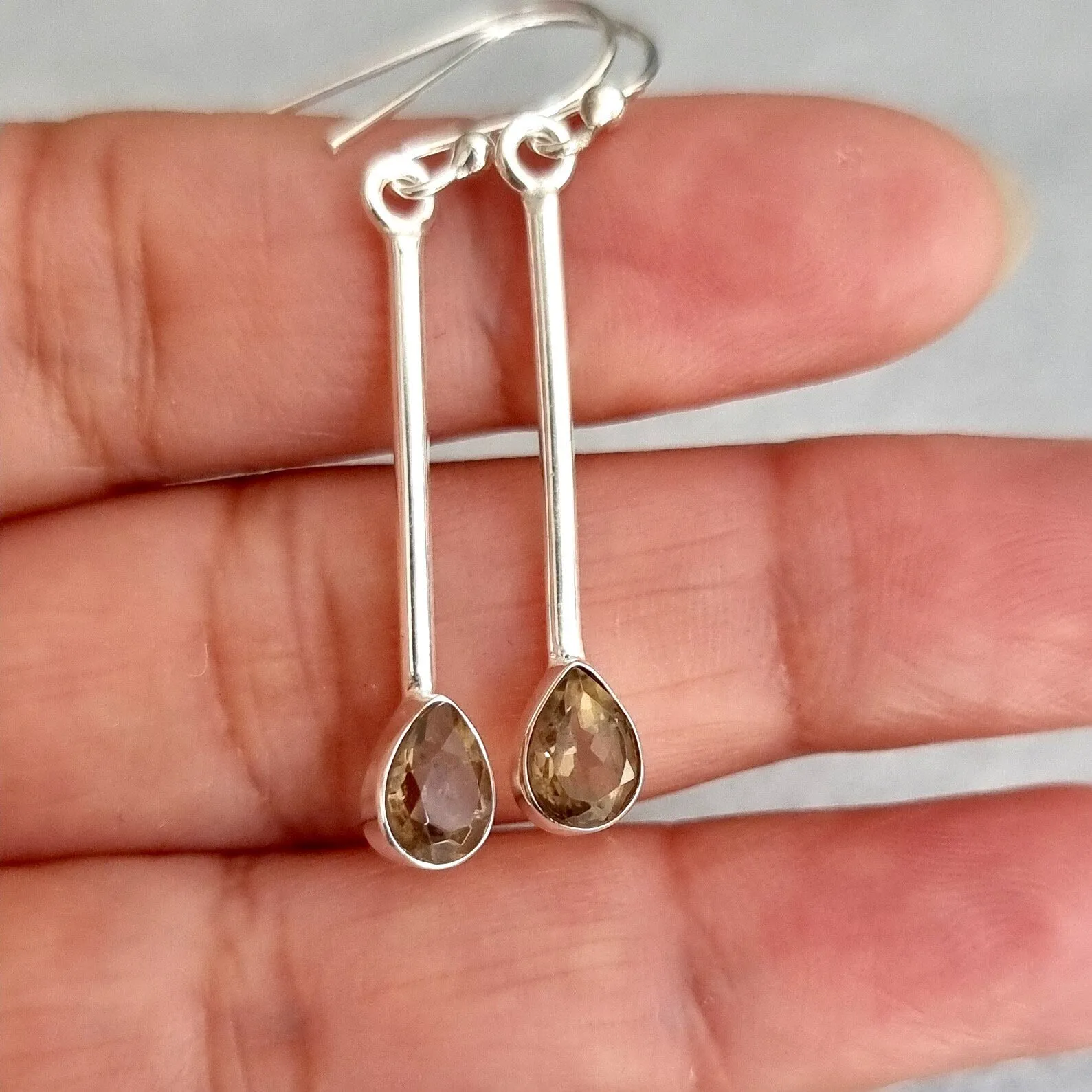 Long Teardrop Smoky Quartz 925 Sterling Silver Earrings, E15SQ