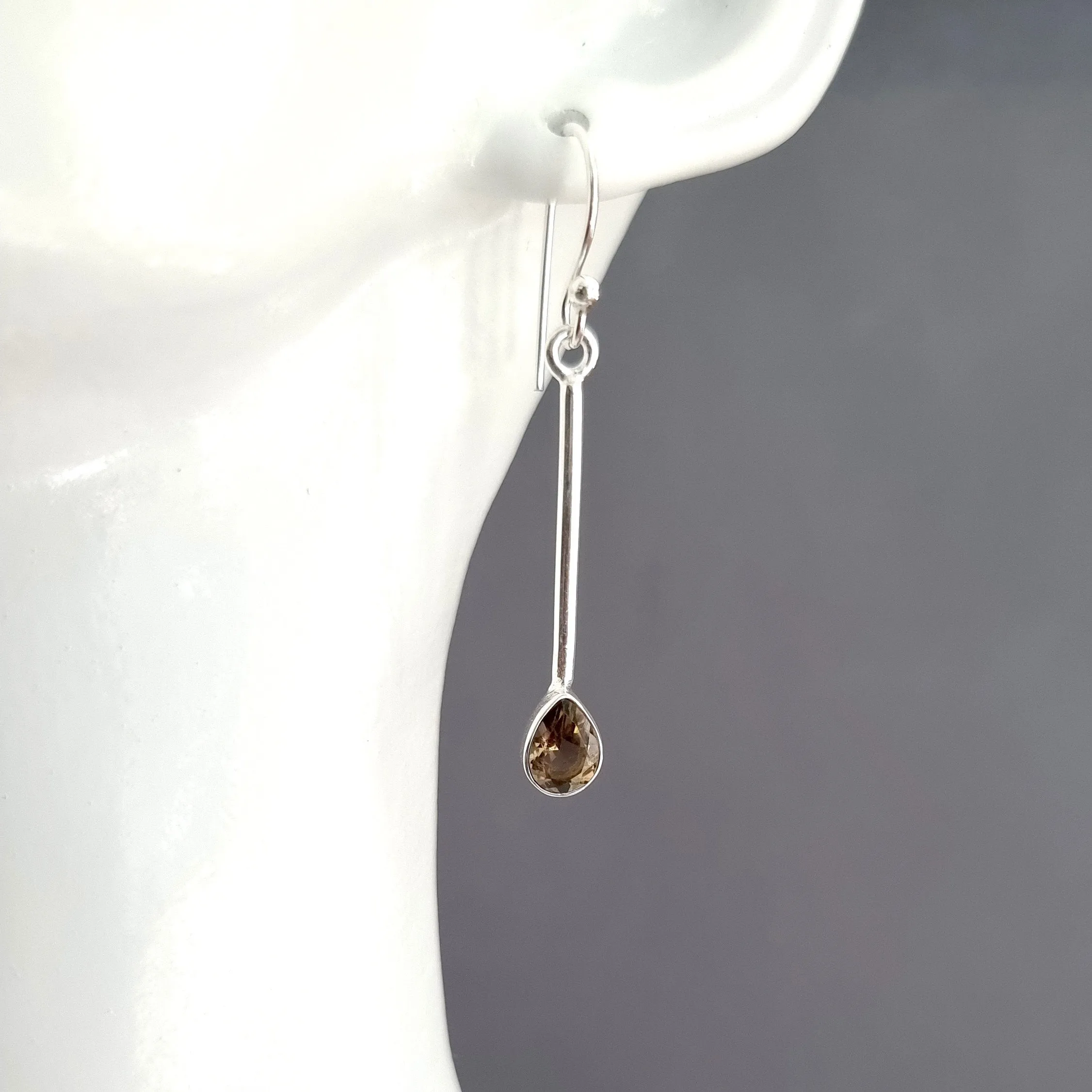 Long Teardrop Smoky Quartz 925 Sterling Silver Earrings, E15SQ