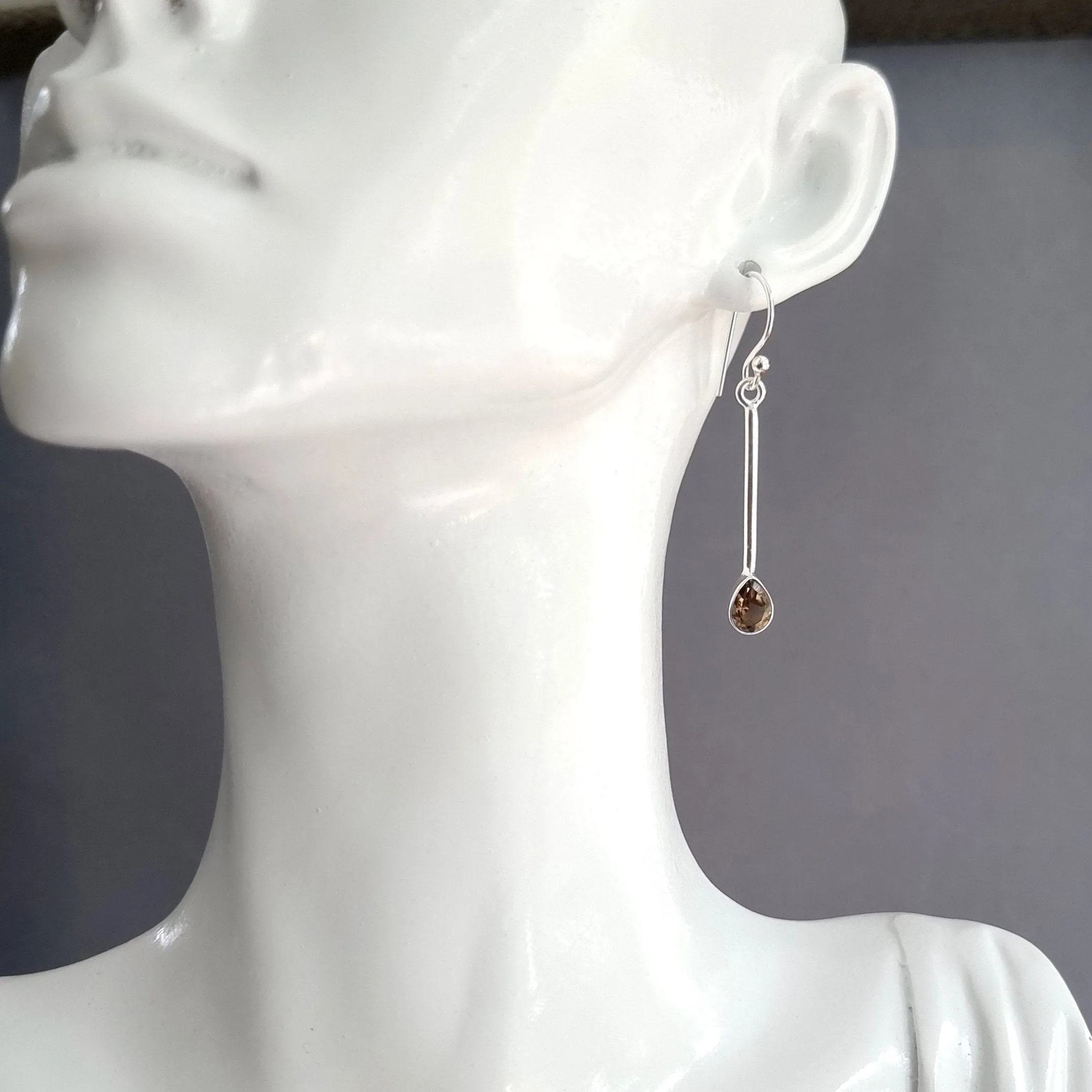 Long Teardrop Smoky Quartz 925 Sterling Silver Earrings, E15SQ