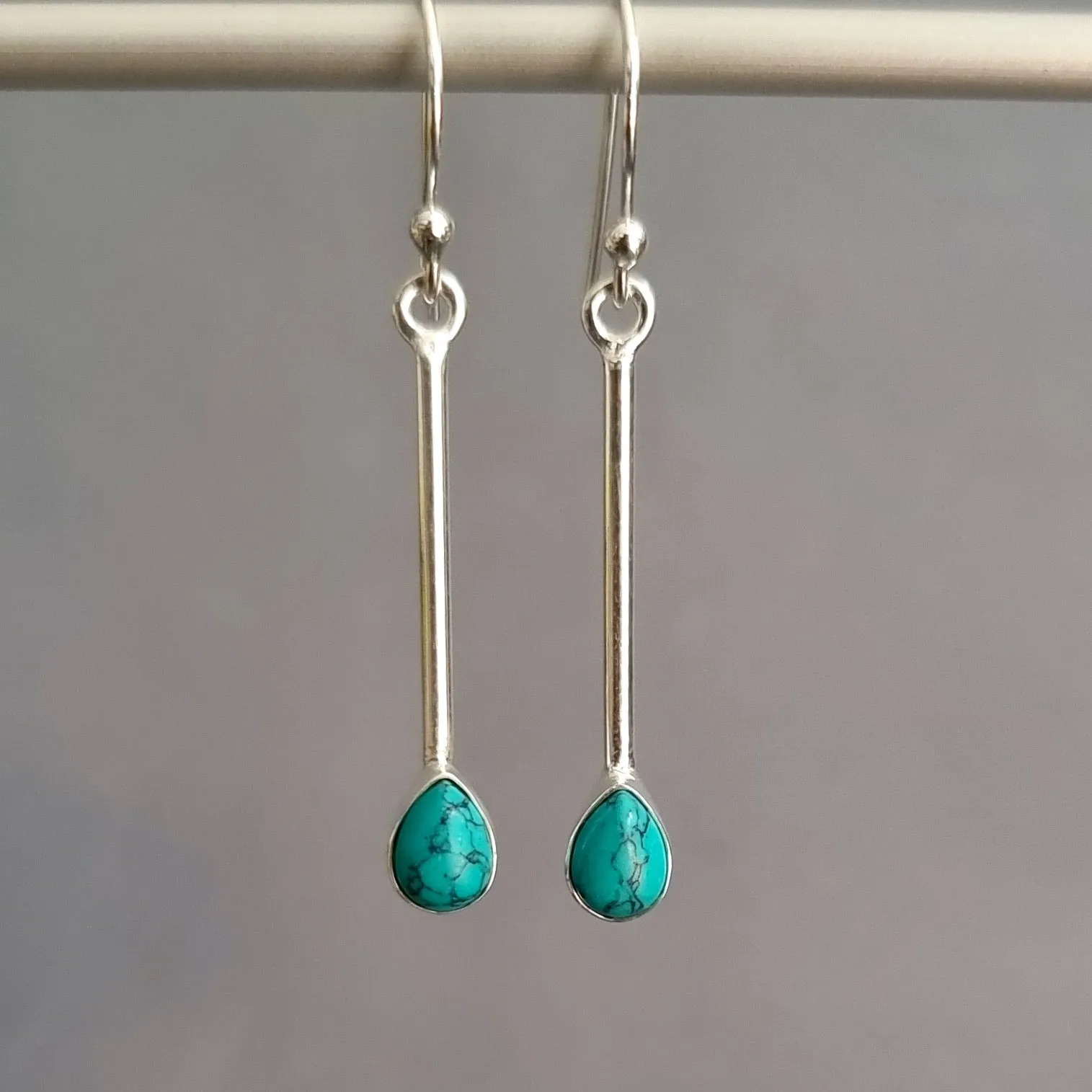 Long Teardrop Turquoise 925 Sterling Silver Earrings, E15T