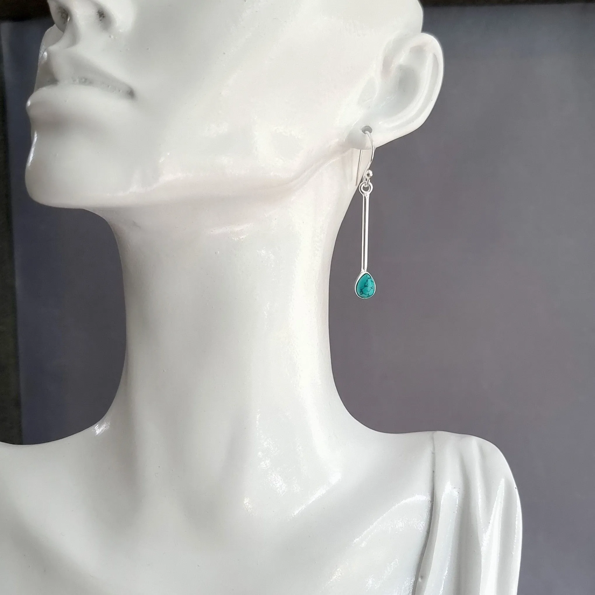 Long Teardrop Turquoise 925 Sterling Silver Earrings, E15T