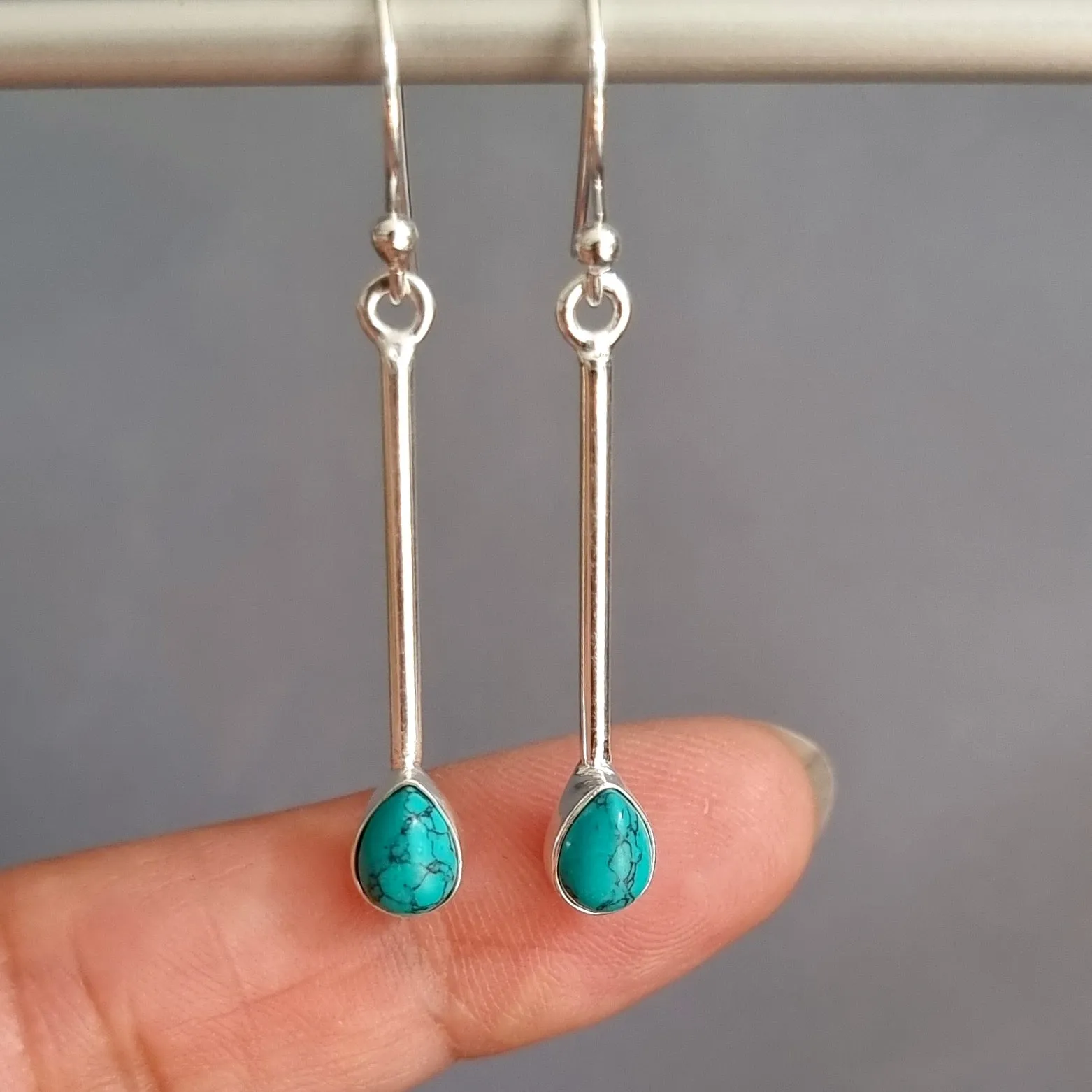 Long Teardrop Turquoise 925 Sterling Silver Earrings, E15T