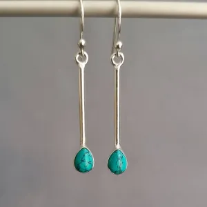 Long Teardrop Turquoise 925 Sterling Silver Earrings, E15T