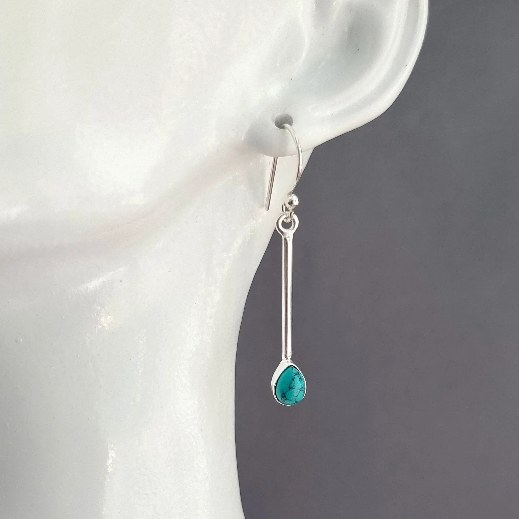 Long Teardrop Turquoise 925 Sterling Silver Earrings, E15T