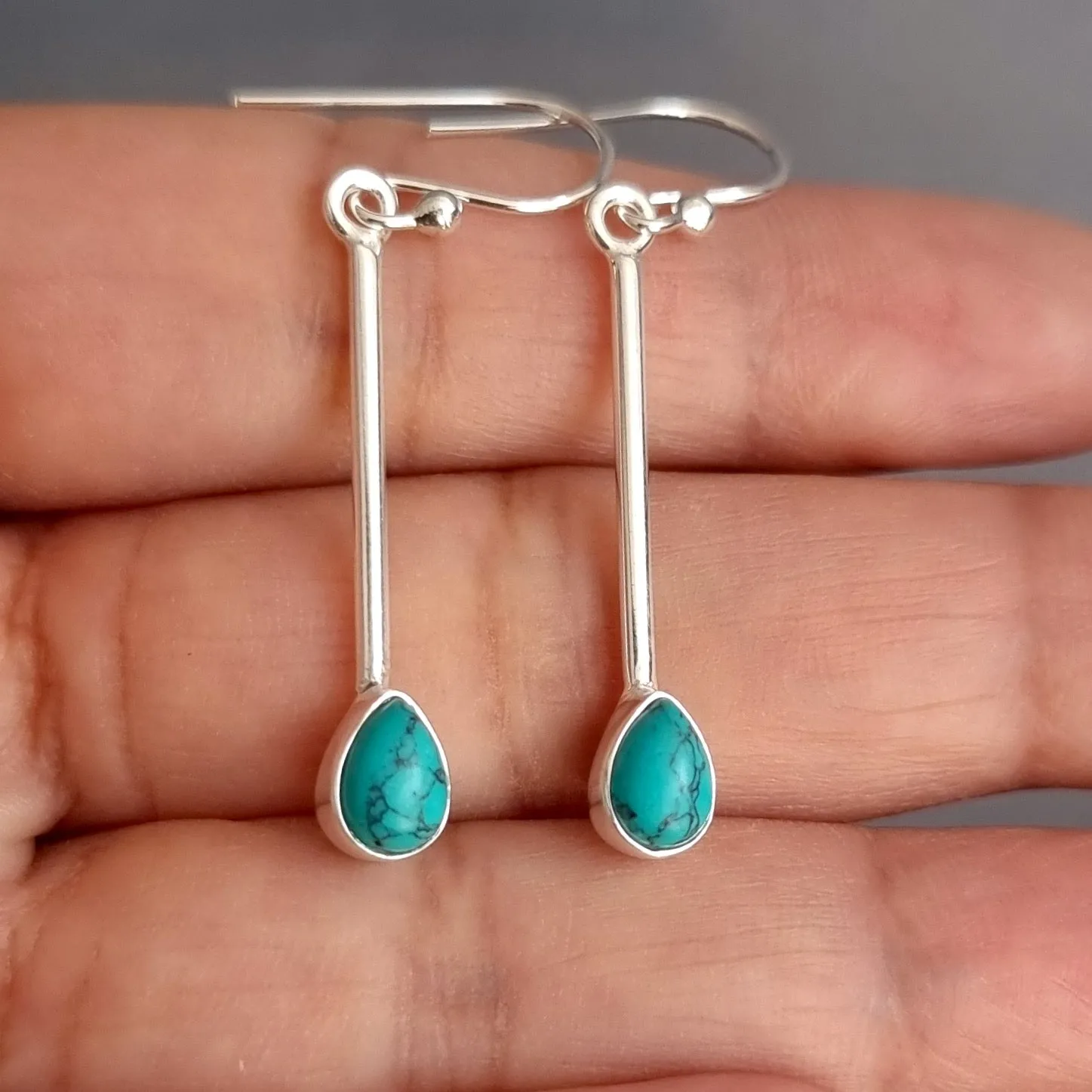 Long Teardrop Turquoise 925 Sterling Silver Earrings, E15T