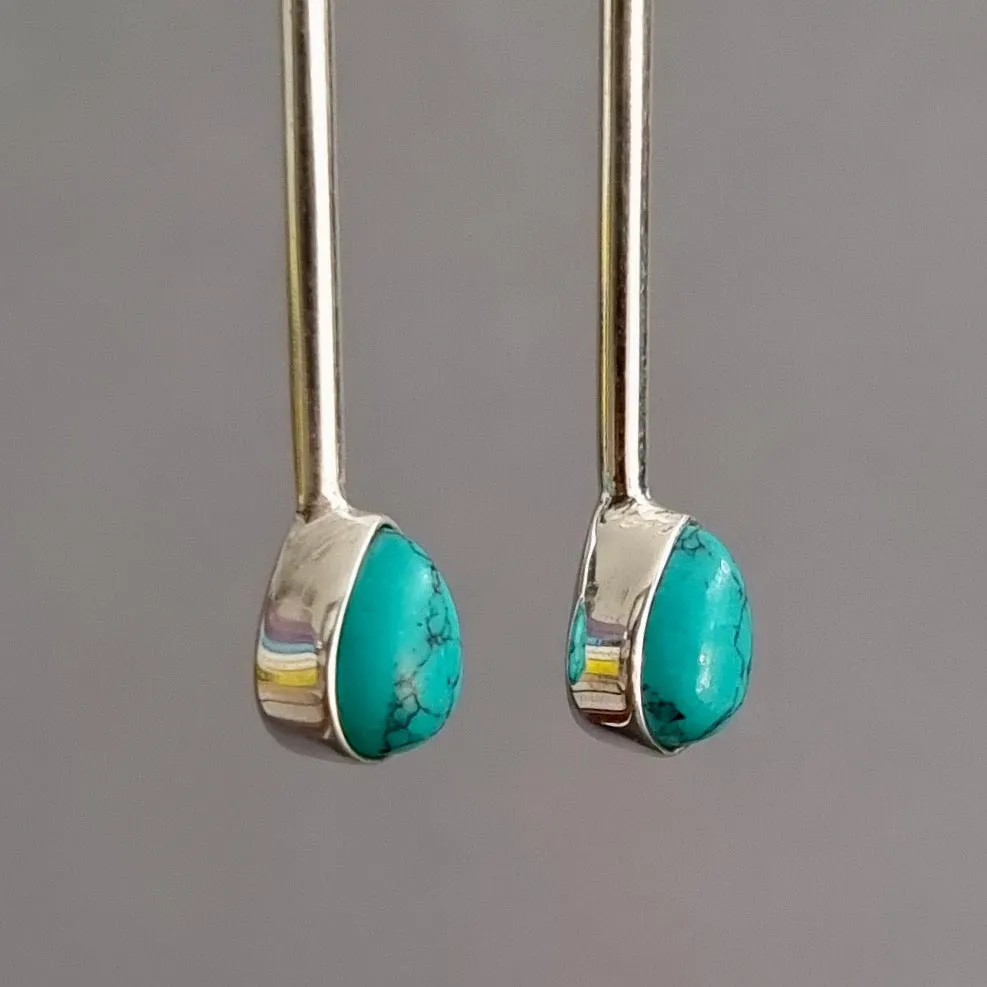 Long Teardrop Turquoise 925 Sterling Silver Earrings, E15T