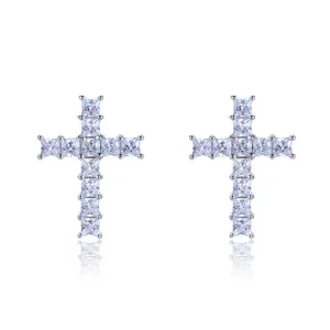 Lori Princess CZ Cross Silvertone Stud Earrings