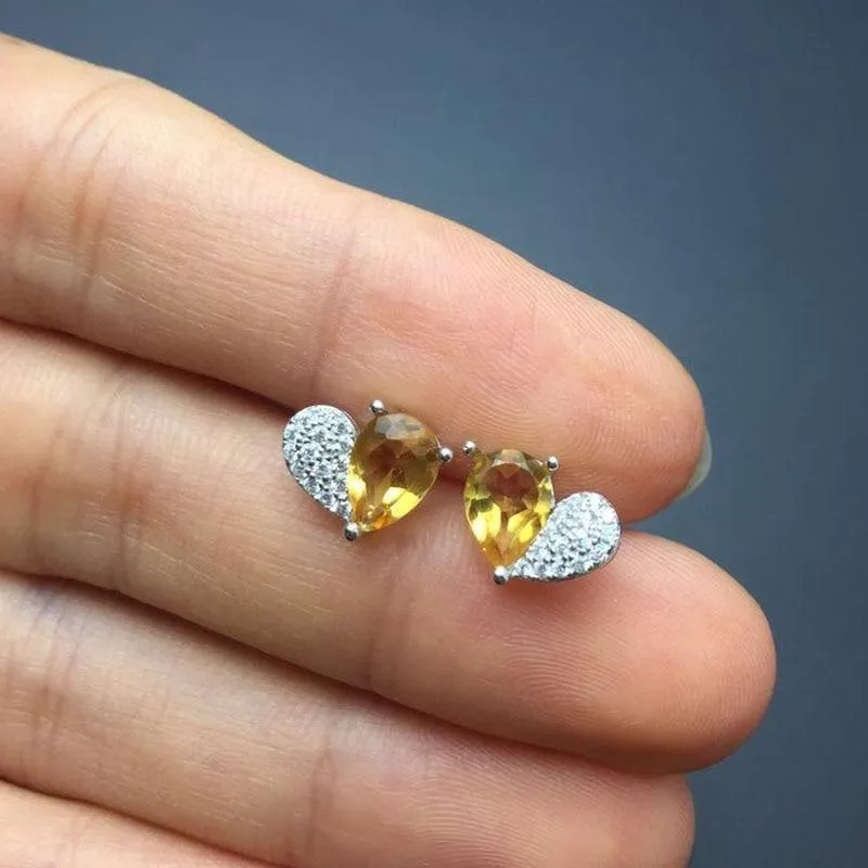Lovely Heart Shape Natural Citrine 5*7mm Gemstone Earrings