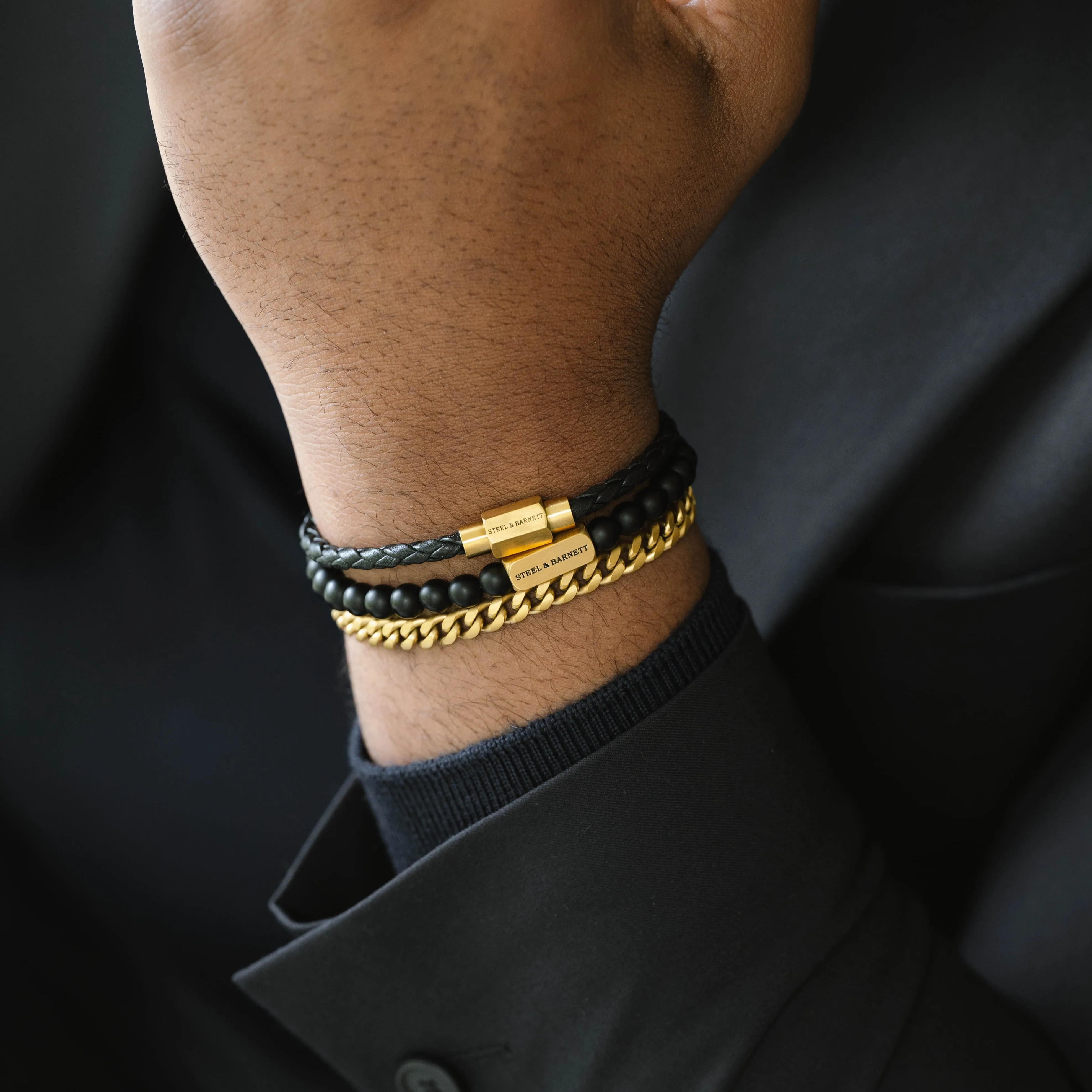 Luke Landon Nappa Leather Bracelet Black/18K Gold