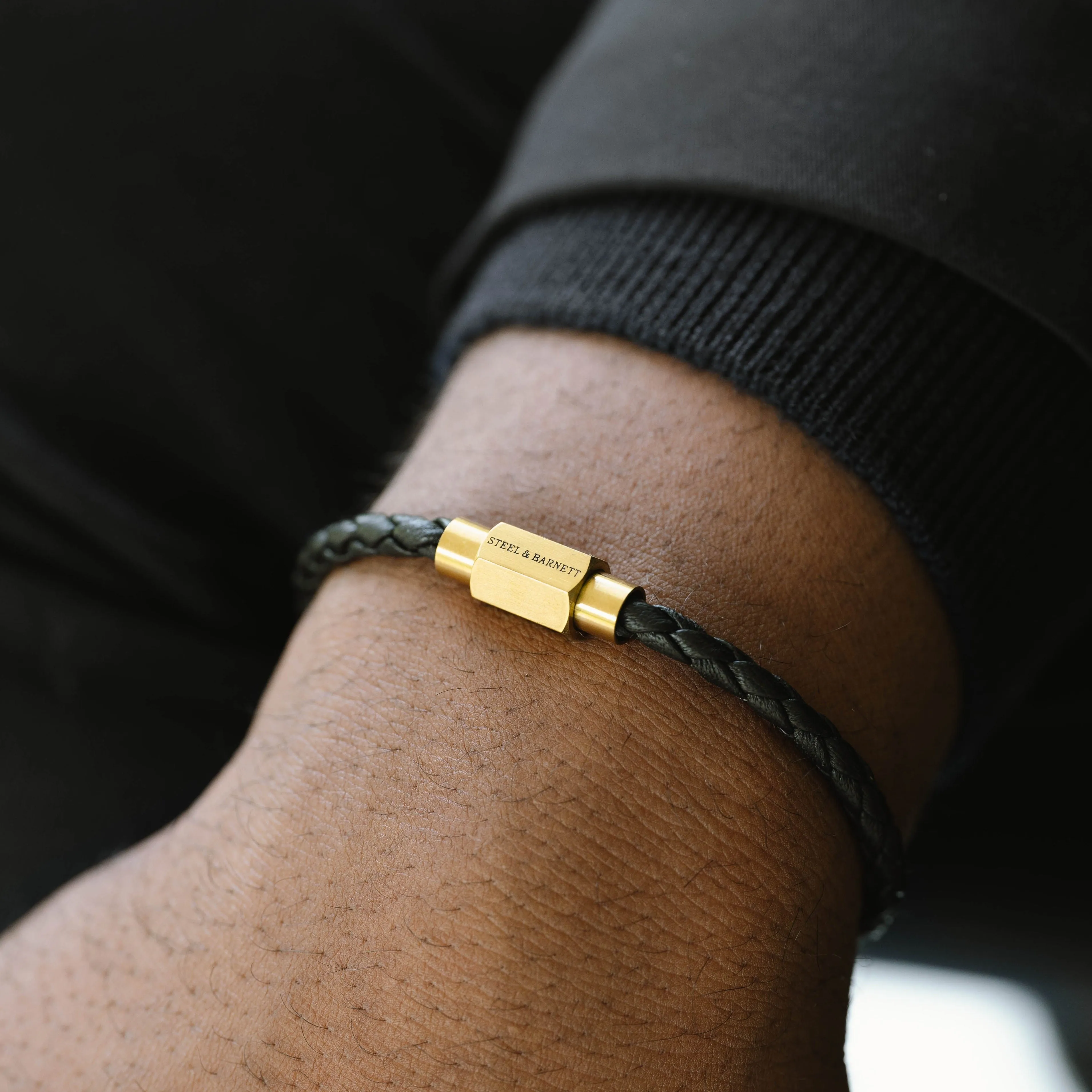Luke Landon Nappa Leather Bracelet Black/18K Gold